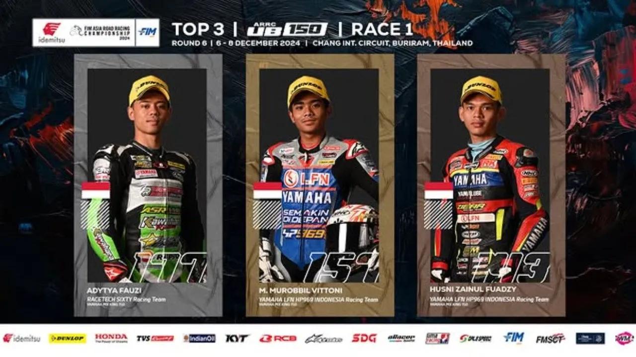 Tiga pembalap Indonesia naik podium di race 1 ARRC 2024 kelas UB150 seri penutup di Thailand/foto: IG ARRC.