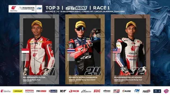 Adenanta Putra finis di peringkat kedua pada race 1 SS600 ARRC 2024 di Sirkuit Internasional Chang, Thailand/foto: IG ARRC.