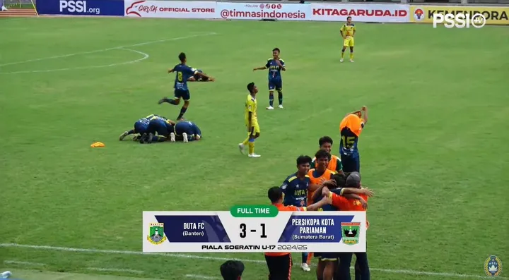 Duta FC keluar sebagai juara Piala Soeratin U-17 2024 usai kalahkan Persikopa/foto: PSSI TV.