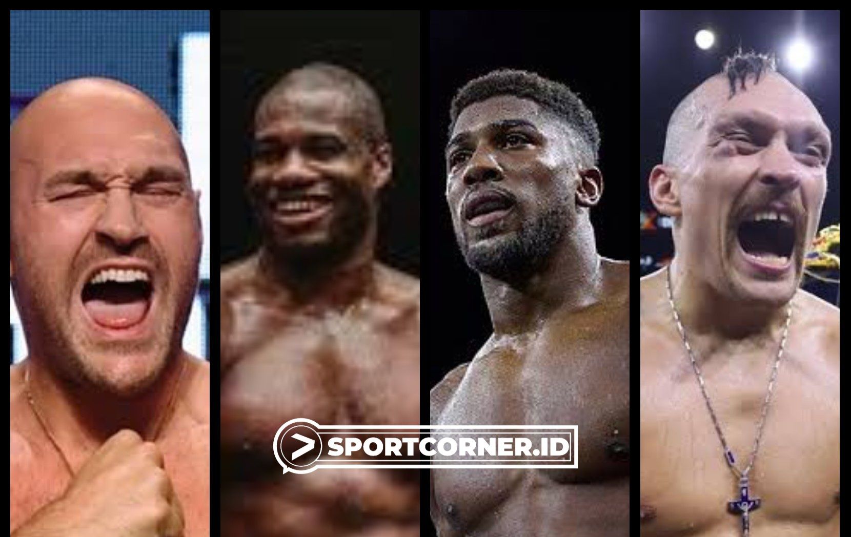 Empat petinju yang pernah dan masih jadi pemegang sabuk gelar kelas berat, yakni Tyson Fury, Daniel Dubois, Anthony Joshua dan Oleksandr Usyk (Sportcorner.id/Alsadadrudi)