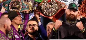 Oleksandr Usyk dan Tyson Fury saat sesi timbang badan jelang duel 21 Desember 2024 (tangkapan layar BBC)