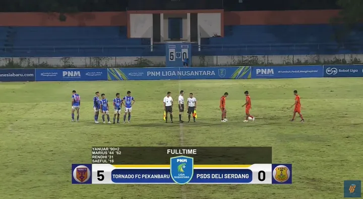 Tornado FC menang telak atas PSDS Deli Serdang di pertandingan keempat Liga Nusantara 2024/2025/foto: Youtube LIB.