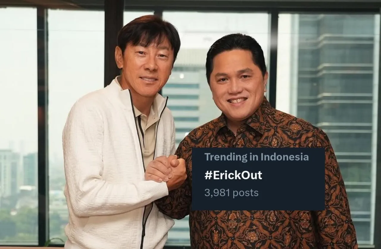 Tagar Erick Out Trending di X / Tangkapan Layar X dan Instagram Erick Thohir