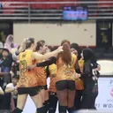 Pertandingan lanjutan Proliga 2025 yang mempertemukan Jakarta Popsivo Polwan vs Bandung BJB Tandamata berlangsung di GOR Jati Diri, Semarang, Sabtu (3/1/2024) Foto: PBVSI