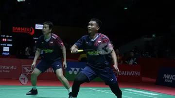 Mohammad Ahsan/Hendra Setiawan di Indonesia Masters 2025 (Foto: SportCorner.id/Alwan Naufal)