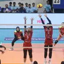 Laga lanjutan Proliga 2025 yang mempertemukan Jakarta Pertamina Enduro vs Yogya Falcons dihelat di Jawa Pos Arena, Surabaya, Sabtu(25/1/2025). Foto: PBVSI