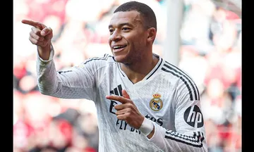 Pemain Real Madrid, Kylian Mbappe, saat merayakan golnya. (Foto: Instagram/realmadrid)