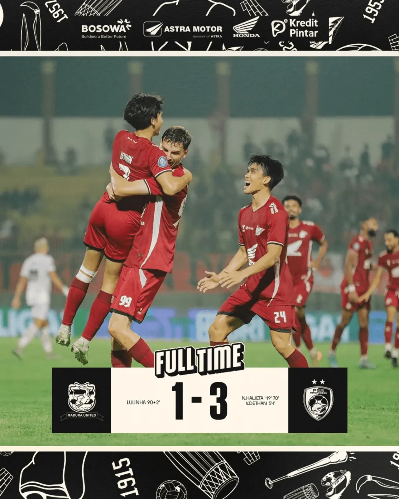 Pemain PSM Makassar merayakan gol. (Foto: Instagram/psm_makssar)