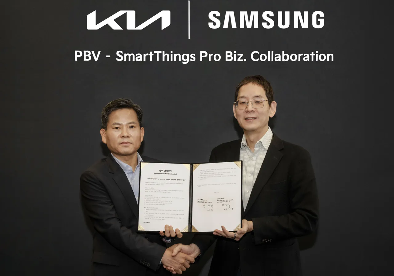 Kia dan Samsung tandatangani MoU untuk mengintegrasikan SmartThings Pro ke dalam PBV Kia. (KIA)