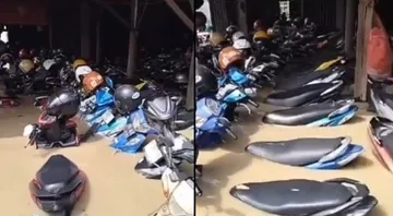 Puluhan motor teredam di lokasi parkir dekat Stasiun Bekasi, Jawa Barat/foto: X/tnozpgc