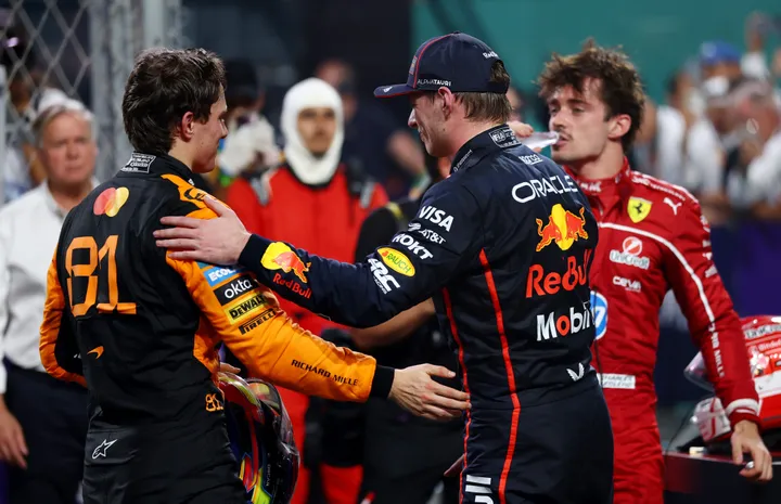 Oscar Piastri, Max Verstappen, dan Charles Leclerc (Foto: x.com/F1)