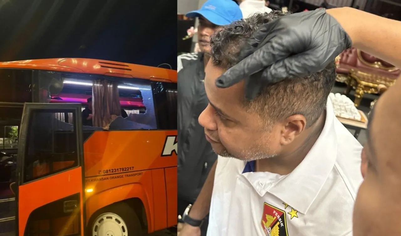 Bus Persik Kediri diserang suporter Arema FC saat tandang ke Stadion Kanjuruhan/foto: X/tweetpersik