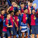 Pemain Barcelona ketika merayakan gelar juara Liga Spanyol 2024/2025. (Foto: Instagram/FC Barcelona)