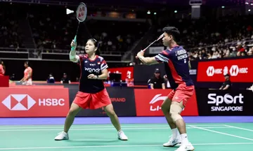 Aksi Jafar/Felisha di babak 16 besar Singapore Open 2025. (Foto: Instagram/pbsi)