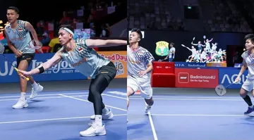 Aksi Fajar/Rian dan Dejan/Fadia dalam babak 32 besar Indonesia Open 2025. (Foto: Instagram/pbsi)