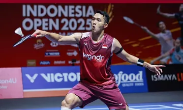 Penampilan Jonatan Christie di babak 16 besar Indonesia Open 2025. (Foto: Instagram/pbsi)