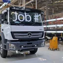 Produksi pertama pabrik perakitan truk dan bus Mercedes-Benz terbaru di Cikarang, Jawa Barat. (Chadie)