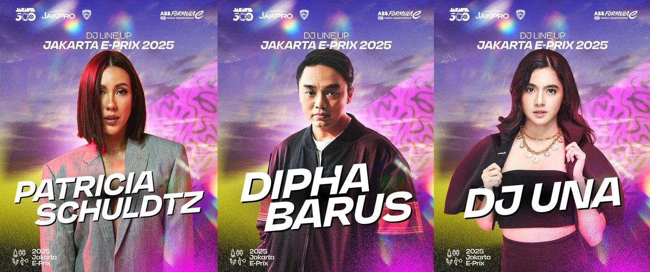 DJ Patricia, DJ Alpha dan DJ Una akan hadir memeriahkan Jakarta E-Prix 2025. (JakPro)