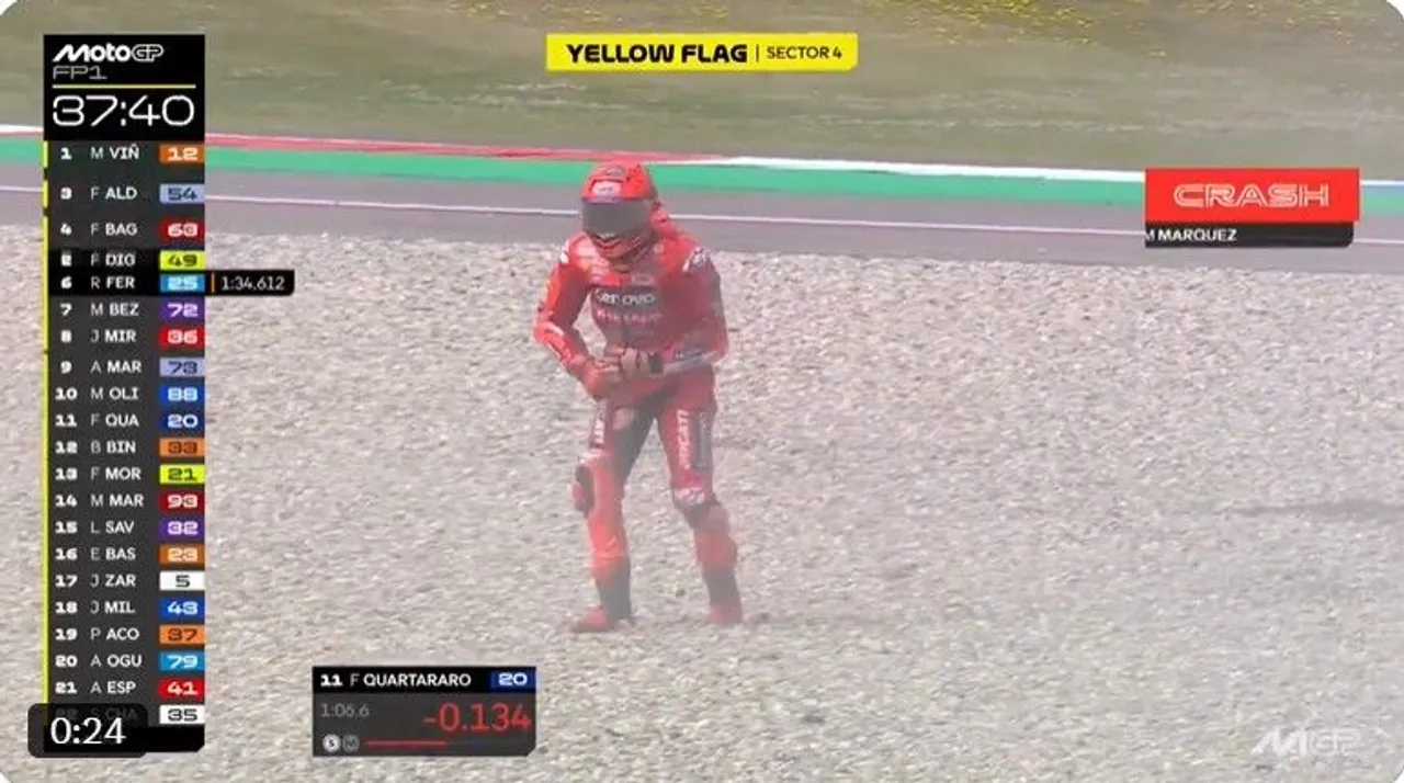 Marc Marquez crash di awal sesi FP1 MotoGP Belanda/foto: Ofisial X @MotoGP