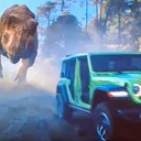 Adegan Jeep Wrangler Rubicon 4xe berwarna Mojito saat dikejar T-Rex di kampanye 'Jurassic Trail Rated'. (Chadie)