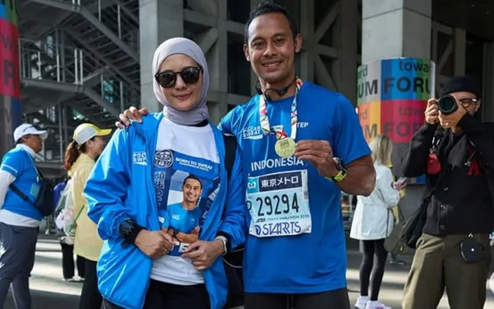 Atep saat mengikuti lari marathon di Jepang/foto: IG Atep