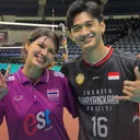 alfin daniel dan catherine.jpg - Alfin Daniel dan Catherine di sela-sela pertandingan Indonesia vs Thailand di SEA V.League 2025/foto: IG Catherine