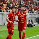 Selebrasi dua Pemain Persija, Eksel Runtukahu dan Gustavo Franca/Hadi Febriansyah