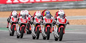 Bintang Pranata Sukma (No 13) melesat untuk kembali meraih podium pada ajang Thailand Talent Cup Seri Ke-3 di Chang International Circuit, Buriram. (AHM)
