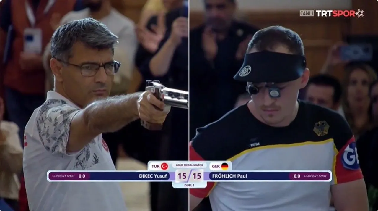 Yusuf Dikec saat melawan Paul Frohlich di European Champions League of Air Weapons/foto: X/TRT Spor Yildiz