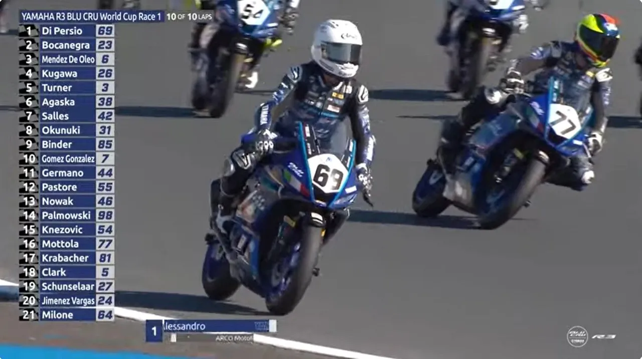 Alessandro Di Persio menangi race 1 R3 bLU cRU World Cup 2025 seri Portugal/foto: Youtube Yamaha Racing