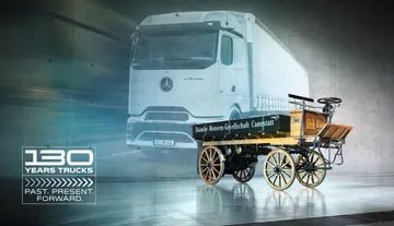 Perayaan 130 Years Trucks Mercedes-Banz melalui rekonstruksi truk pertama di dunia. (Retro Classics 2026)