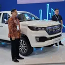 Peluncuran pikap double cabin listrik Foton e TUNLAND di GIICOMVEC 2026. (Chadie)