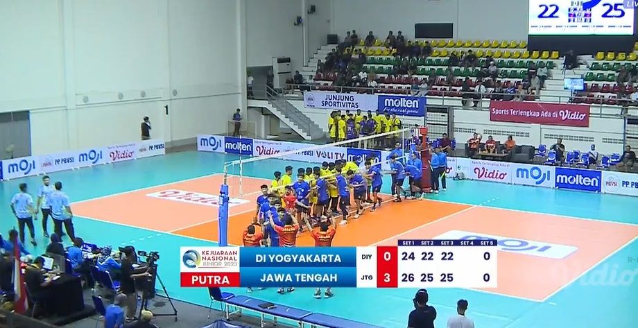 Hasil pertandingan tim voli putra Jateng vs DIY di Kejurnas Voli Junior U-20 2023, 13 Desember.