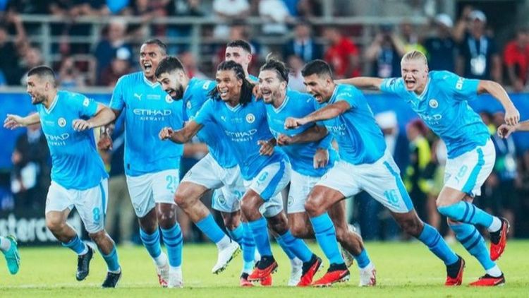 Pemain Manchester City saat berlaga di Liga Inggris