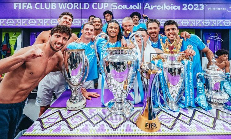 Para pemain Manchester City selebrasi juara Piala Dunia Antarklub 2023.