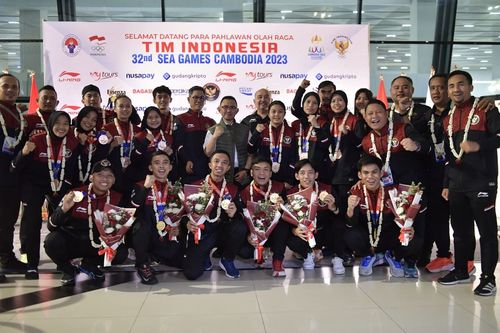 Sebagian kecil atlet Indonesia di SEA Games 2023 yang sudah kembali ke Indonesia pada Senin (8/5/2023)