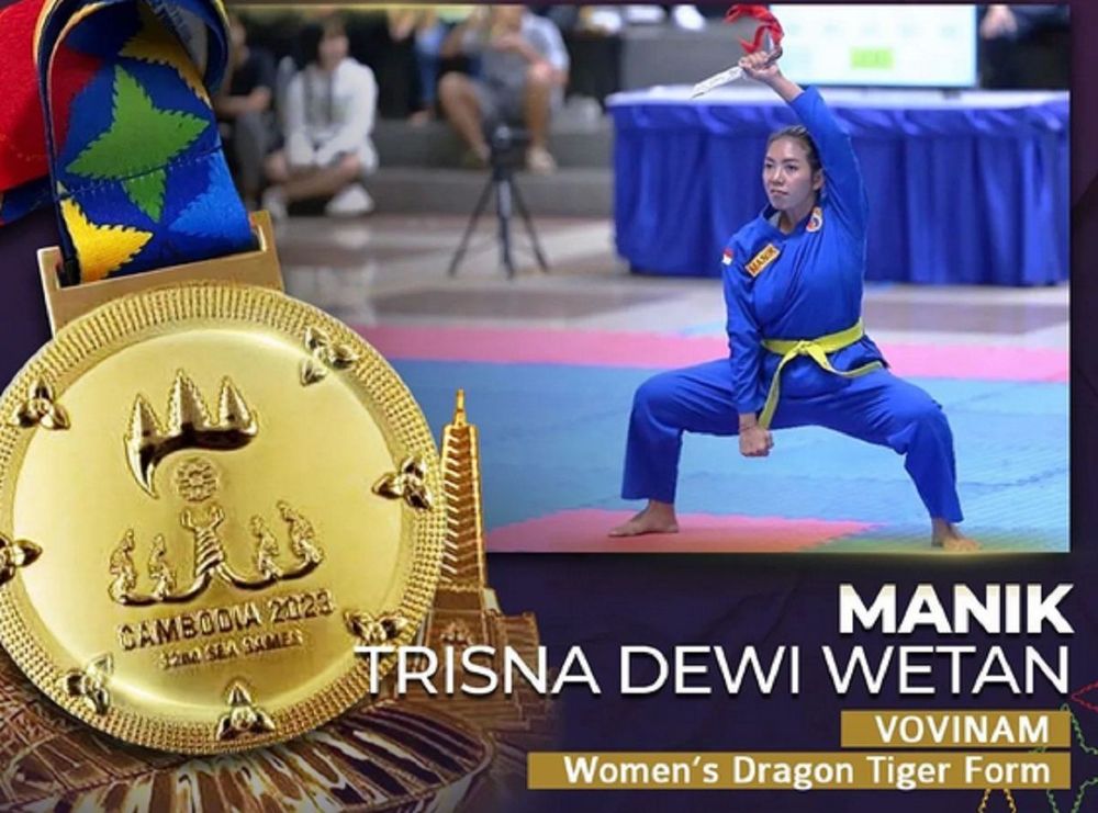 Ni Gusti Agung Ayu Manik Trisna Dewi Wetan mempersembahka  emas ketujuh bagi Indonesia lewat cabor Vovinam.