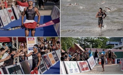 Rashif Amila Yaqin saat tampil dalam final Triathlon nomor Aquathlon individual putra, Sabtu (6/5/2023)