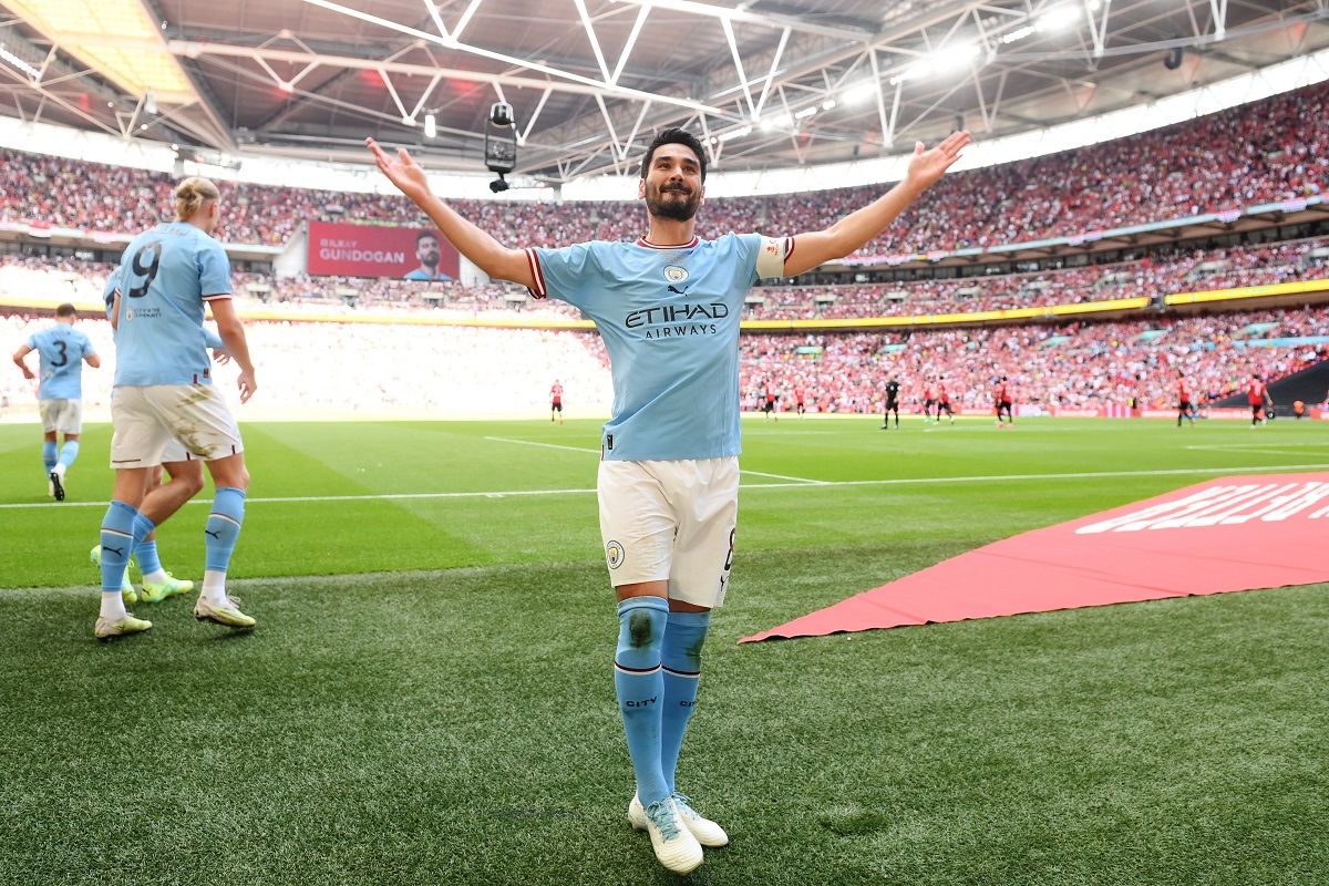 IIkay Gundogan tampil gemilang dengan mencetak dua gol saat final FA Cup di Stadion Wembley, London, Sabtu (3/6/2023).