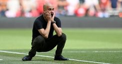 Pep Guardiola - Pep Guardiola saat final FA Cup yang mempertemukan Man City vs Man United di Wembley, Sabtu (3/6/2023)