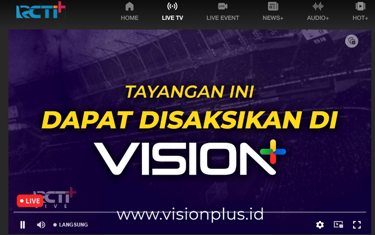 Pemberitahuan di aplikasi RCTI+ yang mengumumkan siaran langsung final Korea Open 2023 hanya bisa disaksikan via Vision+