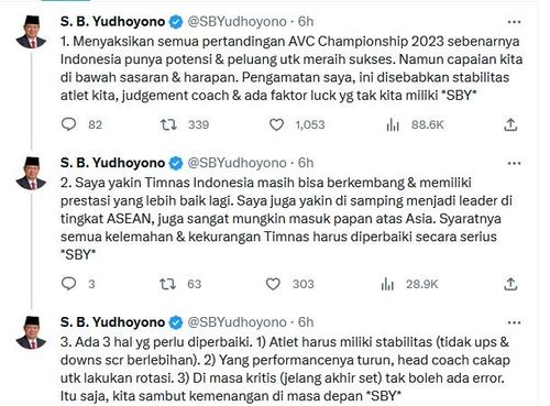 Saat SBY Gregetan dengan Capaian Tim Voli Putra Indonesia di AVC Championship 2023