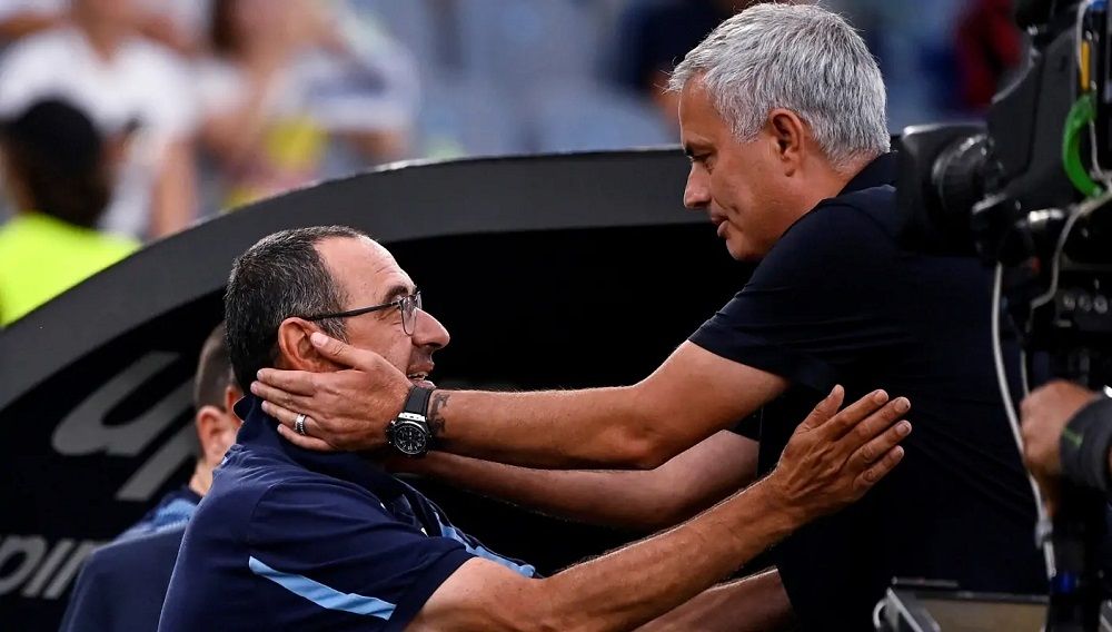 Jose Mourinho dan Maurizio Sarri yang akan saling bertemu di laga Derby Della Capitale antara Lazio vs AS Roma