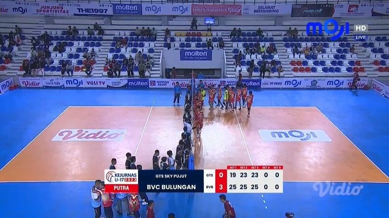 Pertandingan Kejurnas Voli U-17 2023 antara BVC Bulungan vs GTS Pujut.