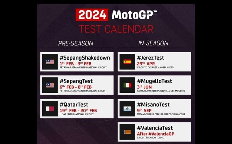 Jadwal tes pramusim MotoGP 2024