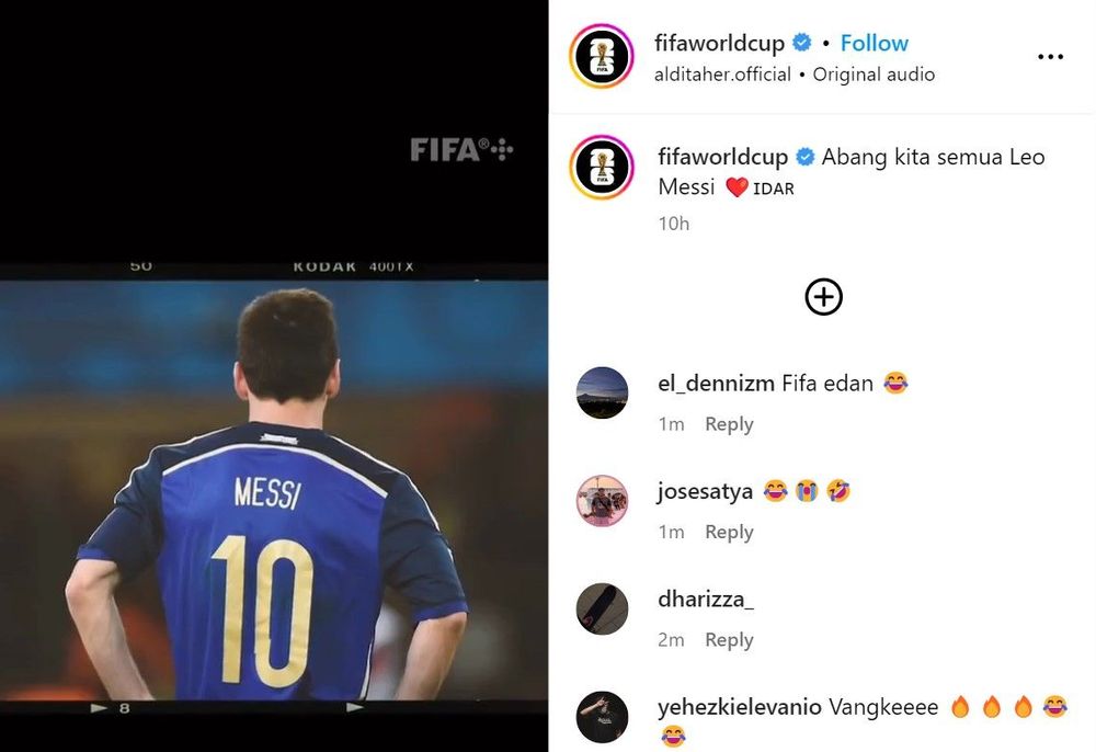 Bukan Kaleng-kaleng! Lagu Aldi Taher Soal Messi Diunggah oleh Instagram Resmi FIFA