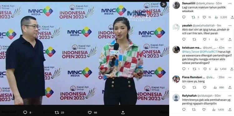 Interview yang dilakukan bos MNCTV Hary Tanoesoedibjo di sela-sela final tunggal putra Indonesia Open 2023, Minggu (18/6/2023).